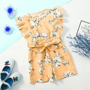 Toddlers Newborn Baby Fashion Girls Flower Print Ruffle Sleeve Romper