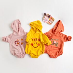 Toddlers Newborn Baby Fashion Girls Boys Cute Letter Print Long Sleeve Hooded Bodysuit
