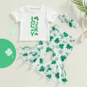 Toddlers Newborn Baby Fashion Girls St.Patrick Lucky Clover Print Short Sleeve Top And Pants Set