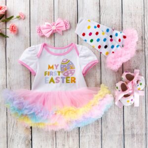 Toddlers Newborn Baby Easter Girls Eggs Short Sleeve Bodysuit And Tutu Mesh Skirt Socks Shoes Headband Set