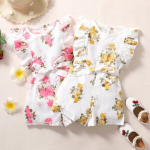 Toddlers Newborn Baby Girls Floral Short-Sleeved Rompers