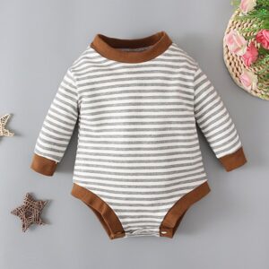Toddlers Newborn Baby Boys Girls Long-Sleeved Round Neck Stripe Bodysuit