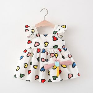 Children's Girls Cute Pastoral Style Flying Sleeve Heart Dress
