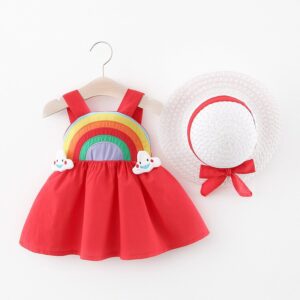 Baby Cute Sleeveless Sling Rainbow Hat Dress