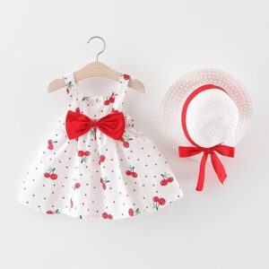 Kids Girls Cherry Print Bow Sling Dress
