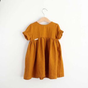 Kids Girls Casual Round Neck Short Sleeve Solid Color Dress