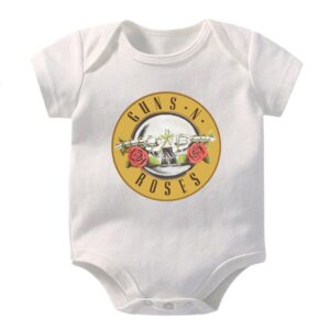 Baby Girls Casual Round Neck Short Sleeve Guns Roses Pattern Peace Romper