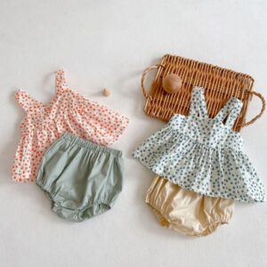 Baby Girls Sweet Floral Camisole And Elastic Shorts Two-piece Set