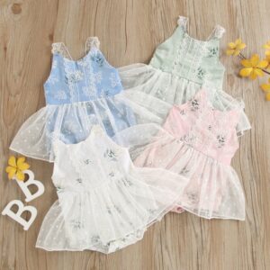 Baby Girls Cute Lace Floral Printed Sleeveless Romper