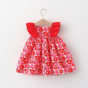Girls Sweet Flower All Over Print Sleeveless Dress With Bag Set