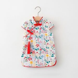 Baby Girls Ethnic Flower All Over Print Short Sleeve Cheongsam