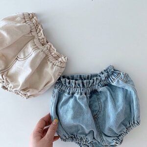 Baby Simple Solid Color Stringy Selvedge Denim Shorts