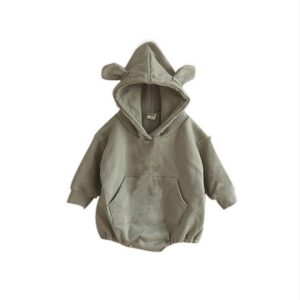 Baby Cute Bear Ear Design Long-sleeved Hooded One-piece Romper