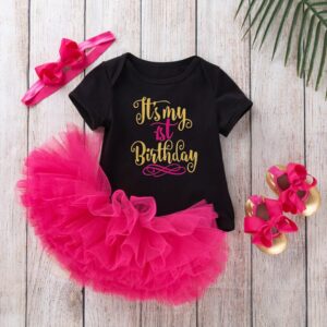 Girls Crown Letter Pattern Romper And Fluffy Skirt Shoes With Headband