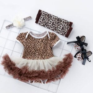 Girls Leopard Mesh Design One Piece And Socks Shoes With Headband