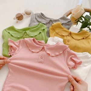 Girls Simple Solid Color Ruffled T-Shirt