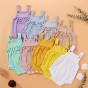 Girls Solid Color Button Decorative Sling One Piece Rompers