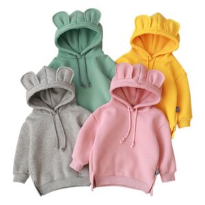 Girls Simple Solid Color Bear Ear Decor Hoodies