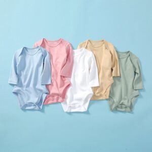 Kids Simple Solid Color Round Neck Long Sleeve Romper