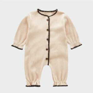 Baby Simple Long Sleeve Single-breasted Jumpsuit