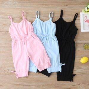 Girls Simple Solid Color Casual Jumpsuit