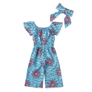 Girls Ruffled Off-the-shoulder Jumpsuit And Headband Set