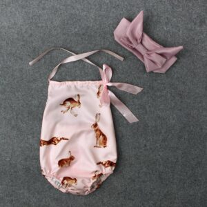 Girls Cute Sleeveless Rabbit Pattern Romper With Headband Set