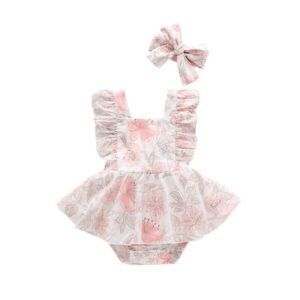 Girls Fashion Sleeveless Flounce Design Flower Printed Romper With Headband