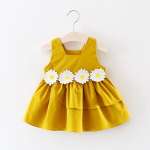Girls Sleeveless Flower Decor Dress