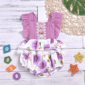 Baby Sleeveless Stringy Selvedge Design Flower Pattern Romper