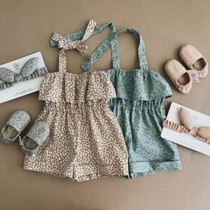 Girls Ruffled Off-the-shoulder Halter Romper With Headband Set