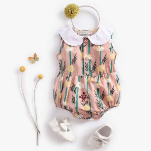 Girls Fashion Lapel Design Flower Pattern Romper
