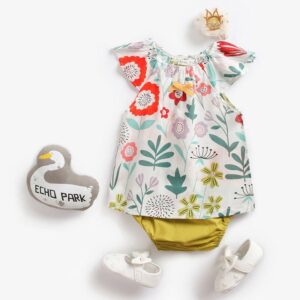 Girls Fashion Short-sleeves Plants Pattern Tops And Shorts Set