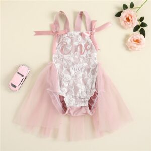 Girls Cute Flower Pattern Lace Design Romper