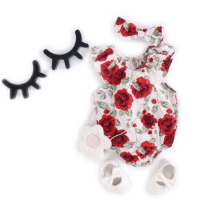 Girls Fashion Rose Pattern Romper With Headband