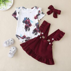 Girls Fashion Stringy Selvedge Flower Pattern Romper And Suspender Skirt Set