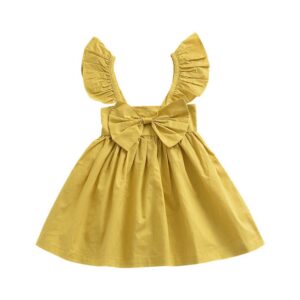 Girls Simple Solid Color Bowknot Decor Dress