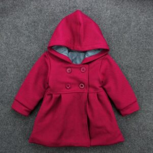 Girls Long-sleeves Solid Color Hooded Coat