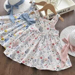 Girls Fashion Flower Butterfly Pattern Bowknot Decor Dress