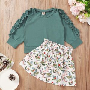 Girls Round Neck Stringy Selvedge Design Tops And Skirt Set