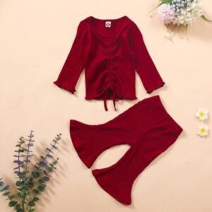 Girls Solid Color Cropped T-Shirt And Bell-bottoms Set