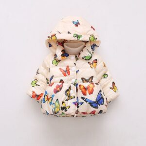 Girls Fashion Butterfly Print Long Sleeve Hooded Coat