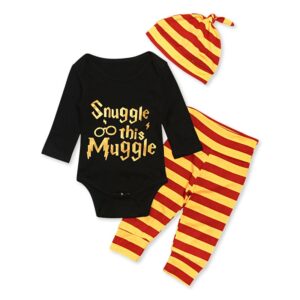 3PCS Baby Alphabet Long Sleeve Romper And Striped Pants And Hat