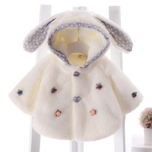 Girls Flower Decor Rabbit Ear Design Single Row Button Coat