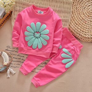 Casual Girl Sunflower Print Sweatshirts And Pants 2 Pcs Set