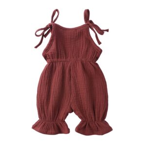Baby Girls Crease Solid Color Lace-up Romper