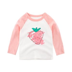 Girls Round Neck Splice Strawberry Pattern T-Shirt