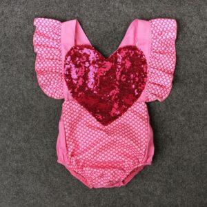 Cute Baby Toddler Girl Sequin Heart Design Bodysuit