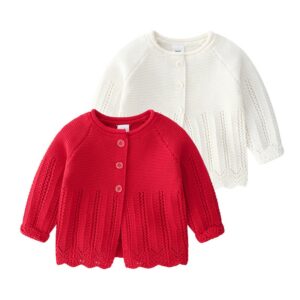 Girls Cute Round Neck Solid Color Knitwear