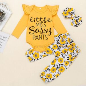 Girls Long Sleeve Letter Printed Tops Pants Headband Three Piece Set